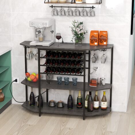 Casier à Vin Industriel à 3 Niveaux avec Étagères de Rangement Supports en Verre Casiers à Bouteilles Prises de Courant pour Salon Cuisine Gris CW4356 DESIGN IN