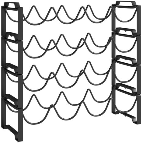 Casier à vin métal pour 16 bouteilles - Range-bouteille de cuisine et salle à manger noir - Support rangement compact 42.5x16.5x41cm