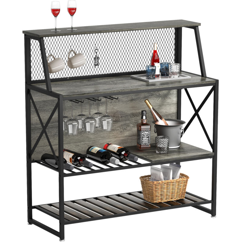 Bestier - Casier à Vin Étagère Autoportante, 5 Niveaux avec Support en Verre et Rangement pour Bouteilles, Meuble de Bar Industriel pour Cuisine et