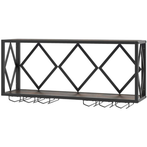 Casier à vin mural 51 x 26,5 x 60 cm avec éclairage led 16 couleurs design industriel en métal marron rustique