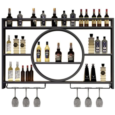 SINBINTA Casier à vin Mural en métal, Bars Modernes Porte-vin étagères flottantes en Verre, présentoir à vin en Fer pour Maison Cuisines Salle à Manger Noir - 120 x 15 x 80cm