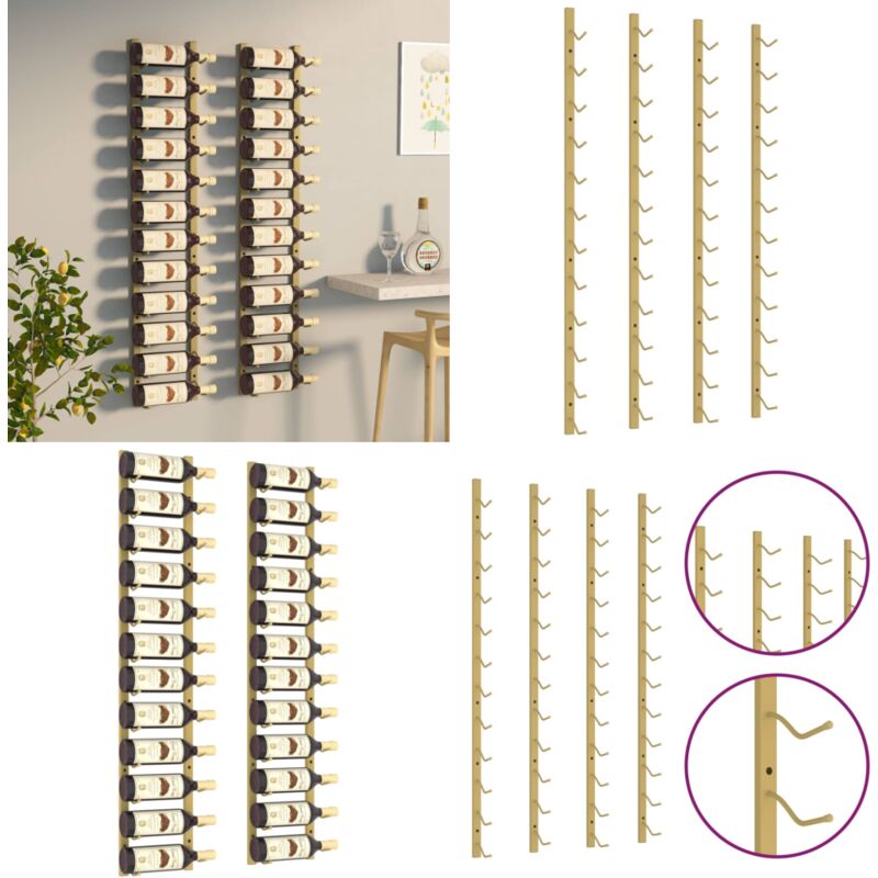 Vidaxl - Casier à vin mural pour 12 bouteilles 2 pcs Doré Fer - casier à bouteilles - casiers à bouteilles - Home & Living - Or