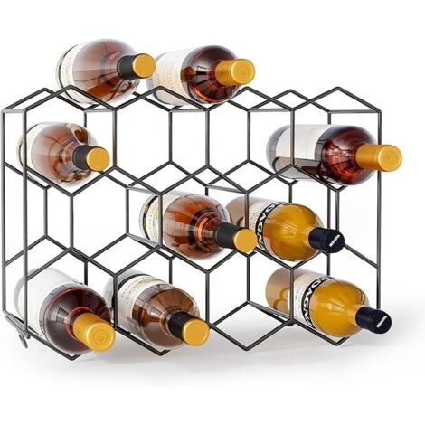 Casier à Vin Noir en Métal, Casier à Bouteilles pour 14 Bouteilles et 2 Verre a Vin, Petit Range Bouteille 43 x 13,6 x 31 cm, Porte Bouteille pour la Cuisine Bar Cave