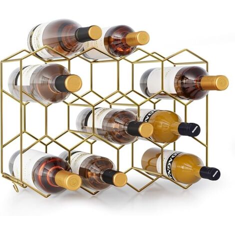 Casier à Vin Or en Métal, Casier à Bouteilles pour 14 Bouteilles et 2 Verre a Vin, Petit Range Bouteille 43 x 13,6 x 31 cm, Porte Bouteille pour la Cuisine Bar Cave