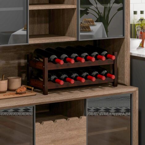 Casier à Vin Organisateur de Rangement pour 12 Bouteilles sur 2 Niveaux Support à Bouteilles en Bambou Étagère à Vin Café