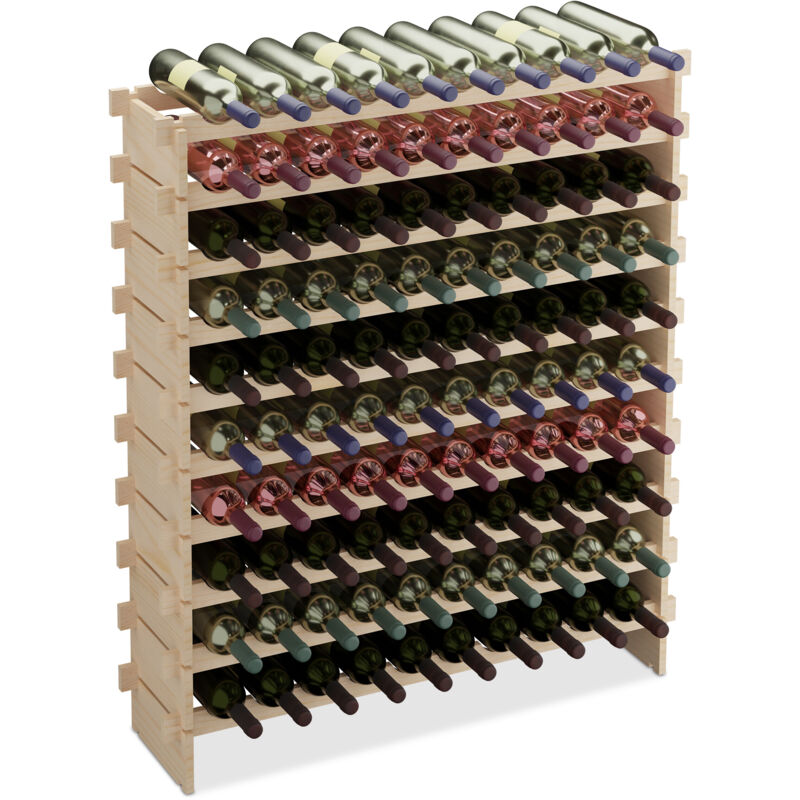 Relaxdays - Casier à vin, pour 100 bouteilles, étagère empilable, 120 x 103 x 25 cm, extensible, bois de pin, naturel