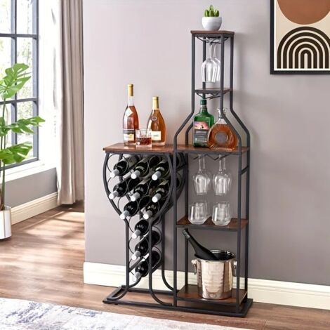 Casier à vin simple et autonome, support de rangement avec crochets pour verres suspendus, casier polyvalent pour bouteilles de vin