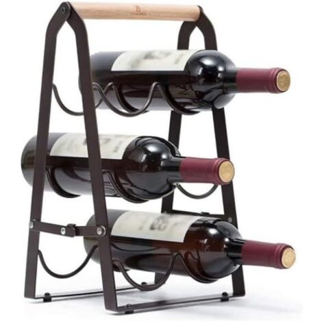 Casier à vin, support de bureau pliable en fer et bois, support pliable pour 6 bouteilles, support autonome pour la maison