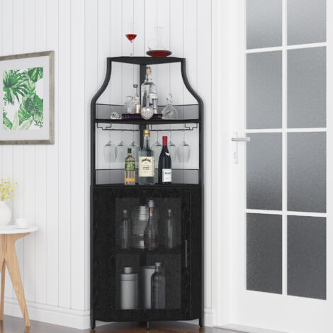 Casier à Vin,Étagère à vin d'angle avec Support en Verre et étagères de Rangement,Casier à vin Bouteilles pour Bar à vin,noir