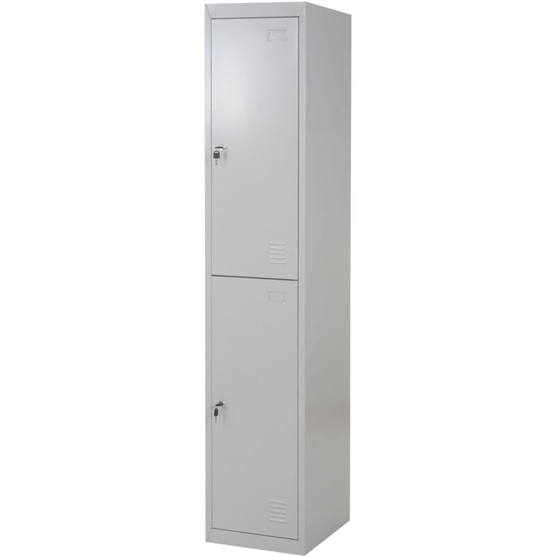 Casier armoire de rangement vestiaire 2 compartiments verrouillables en métal gris 185x38x45cm 040001661