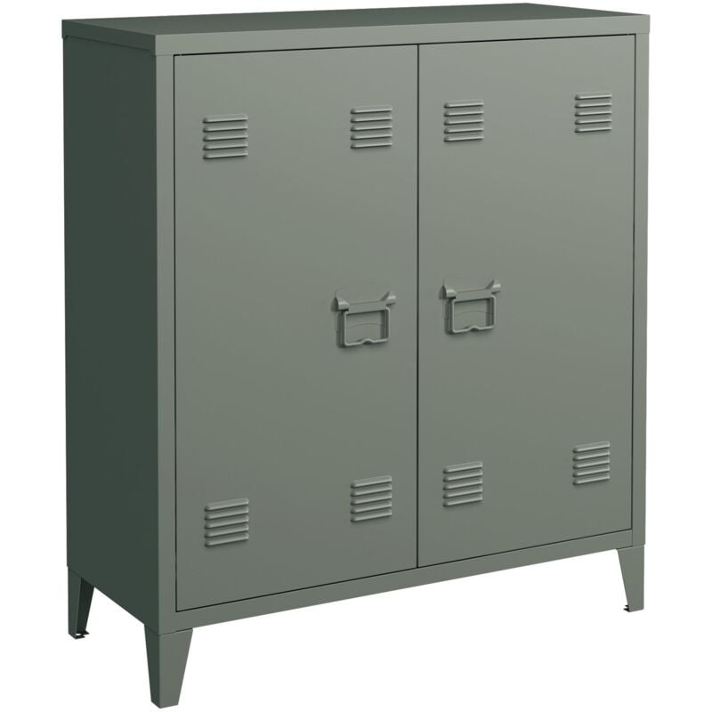 Casier de bureau armoire meuble de rangement pour bureau atelier chambre acier de bureau métallique à 2 portes 90 x 80 x 33 cm gris foncé