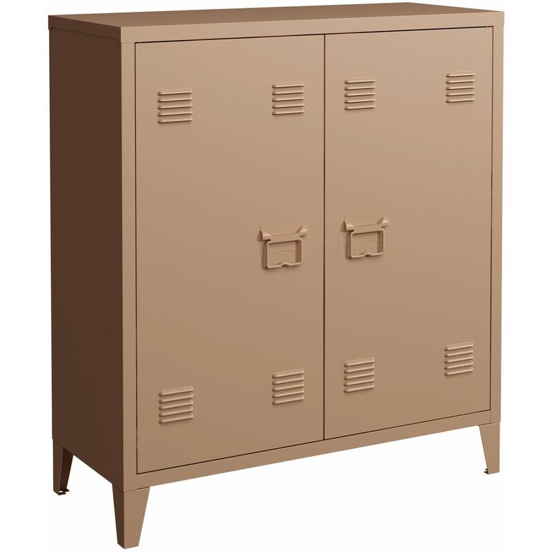 Casier de bureau armoire meuble de rangement pour bureau atelier chambre acier de bureau métallique à 2 portes 90 x 80 x 33 cm marron clair mat