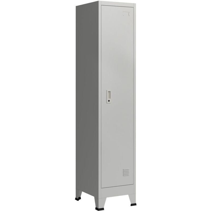 Casier de bureau armoire meuble de rangement pour bureau atelier chambre acier métallique avec 1 porte acier laqué 180 x 38 x 45 cm gris