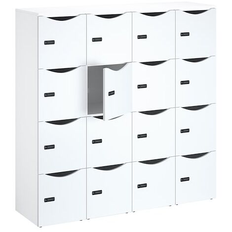 Casier de bureau Lockers 16 cases - Corps blanc, portes blanches - H 170,9 cm - Maxiburo