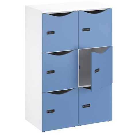 Casier de bureau Lockers 6 cases - Corps blanc, portes bleu argile - H 132,9 cm - Maxiburo