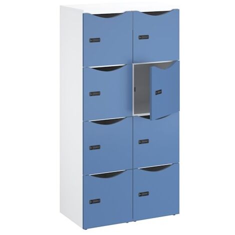 Casier de bureau Lockers 8 cases - Corps blanc, portes bleu argile - H 170,9 cm - Maxiburo
