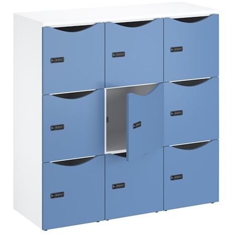 Casier de bureau Lockers 9 cases - Corps blanc, portes bleu argile - H 132,9 cm - Maxiburo