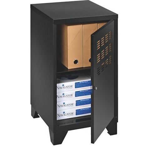 Casier de bureau en métal laqué époxy noir – Dimensions H 74 x L 40 x P 40 cm – Portes battantes réversibles avec serrure – Pierre Henry