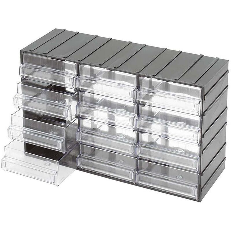Fervi - casier de rangement outils 12 tiroirs en plastique transparent C085/12