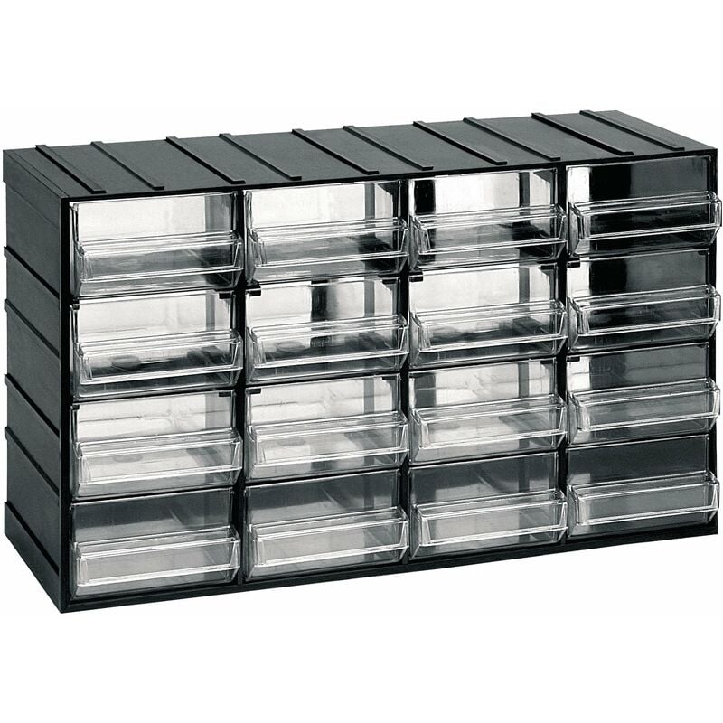 Unité de stockage en plastique modulaire l 382 x p 148 x h 230 mm avec 16 tiroirs transparents - Noir