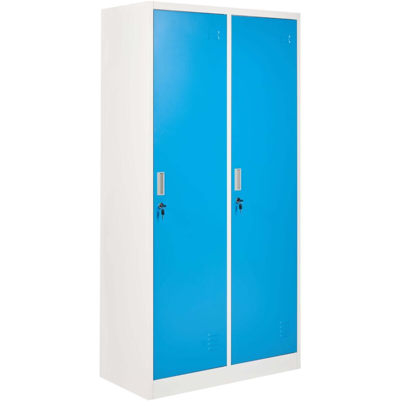 Casier Double en Métal Armoire Vestiaire Gymnase Salle de Sport École 2 Portes Blanc et Bleu Athlete