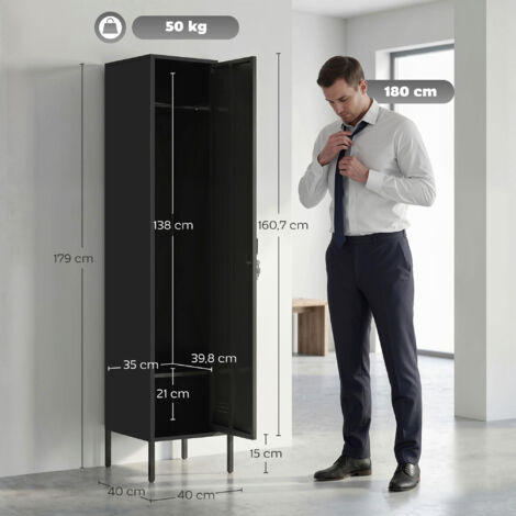 Casier métallique avec porte verrouillable et tringle à vêtements, casier individuel en acier pour la maison ou le bureau, noir
