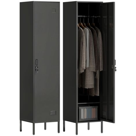 Casier métallique avec porte verrouillable et tringle, armoire en acier individuelle pour maison ou bureau, noir