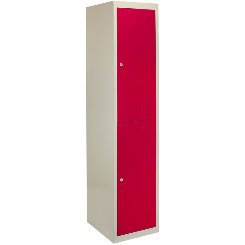 Monster-shop - Casiers Métalliques Rouge & Gris 2 Portes Verrouillable pour Ecole, Vestiaire, Salle de Sport, Atelier [Clés & Aimants inclus]