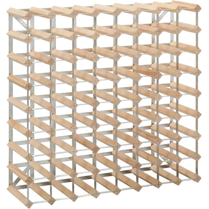 Casier range bouteilles étagère de rangement vin pour 72 bouteilles bois de pin et acier galvanisé DEC024341