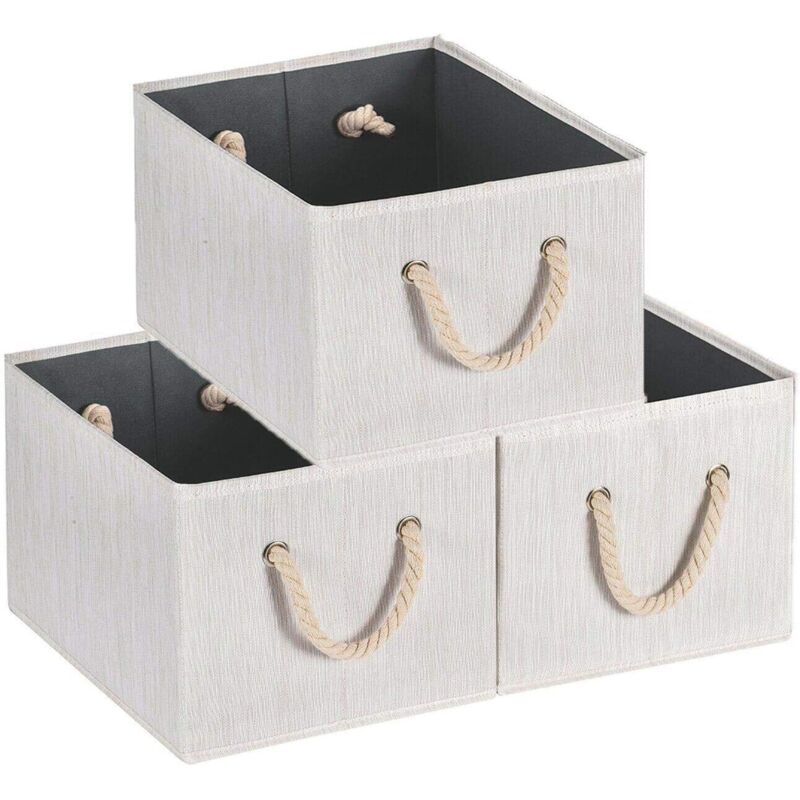 Casier Rangement, Cube de Rangement Tissu, Boite de Rangement Tissu, Tiroir Rangement, Panieres Rangement, avec Poignée en Corde de Coton, Lot de 3,