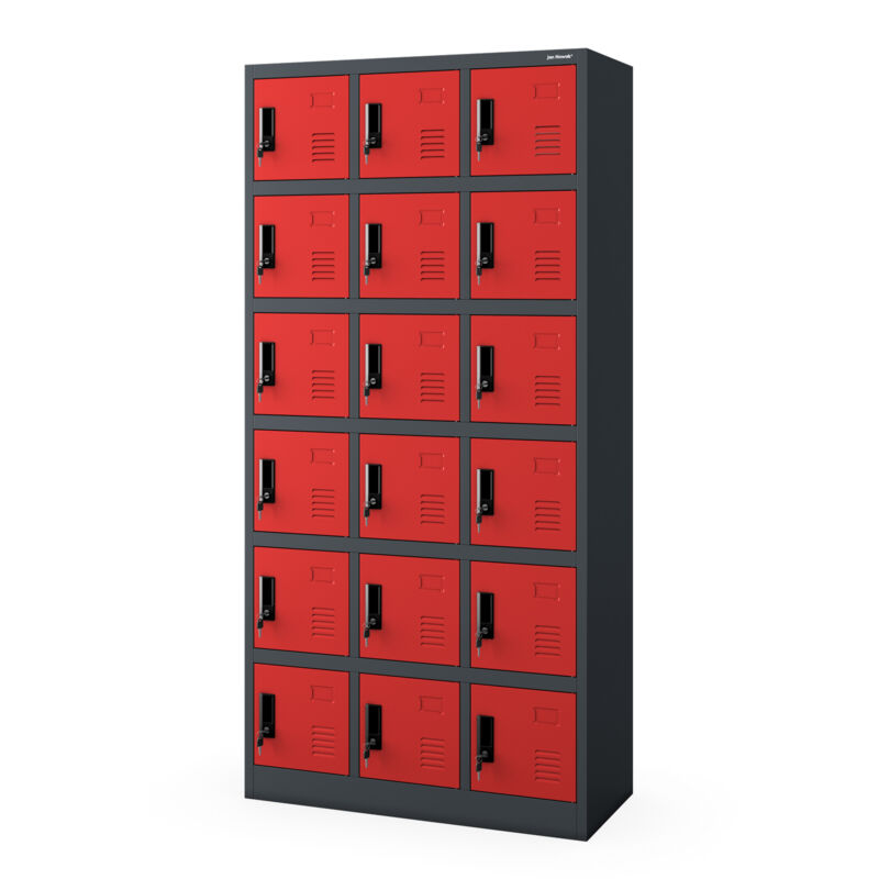 Armoire vestiaire consigne pour les vêtements, 18 casiers KAROL, 900 x 1850 x 400 mm, rouge anthracite