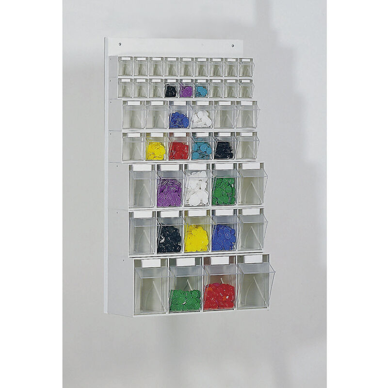 Casier transparent H960xl600xP185mm 18 x a, 12 x b, 10 x c, 4 x d plastique blanc