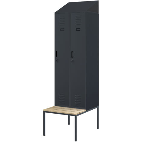 Casier vestiaire avec banc et auvent KACPER II PRO, 600 x 2295 x 850 mm, anthracite