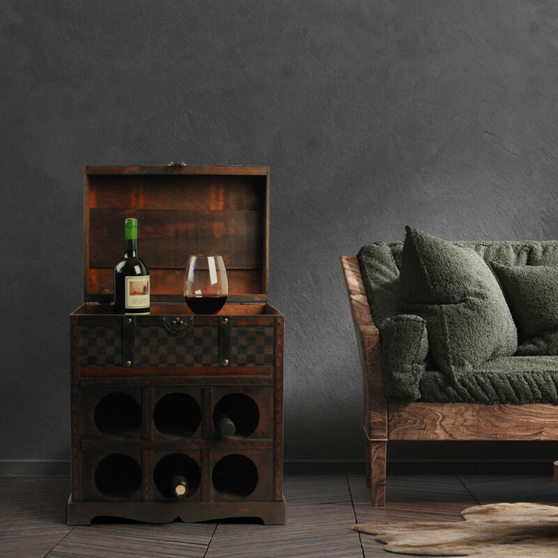 Etc-shop - Casier à vin étagère marron rangement salon pour 6 bouteilles de vin, contreplaqué métal, largeur x hauteur x profondeur 41 x 48 x 30,5 cm