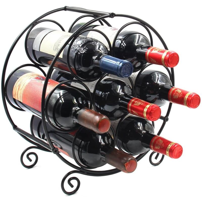 Csparkv - Casiers à Bouteille Etagere à Vin Porte Rangement Rond 7 Bouteilles Noir en Métal