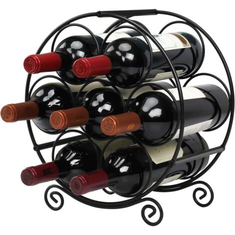 Casiers à Bouteille Etagere à Vin Porte Rangement Rond 7 Bouteilles Noir en Métal