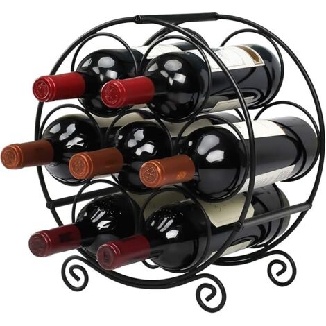 Casiers à Bouteille Etagere à Vin Porte Rangement Rond 7 Bouteilles Noir en Métal