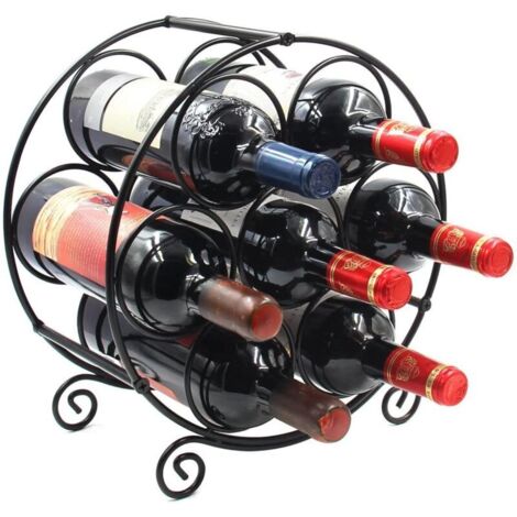 Casiers à Bouteille Etagere à Vin Porte Rangement Rond 7 Bouteilles Noir en Métal