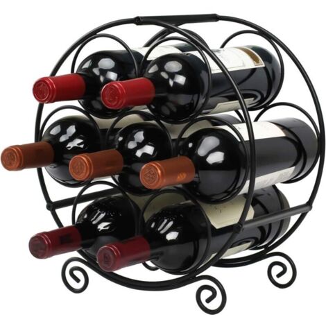 Casiers à Bouteille Etagere à Vin Porte Rangement Rond 7 Bouteilles Noir en Métal