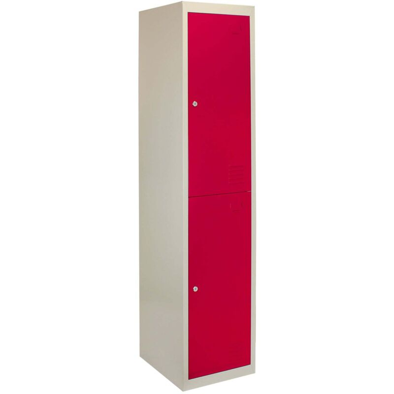 Casiers Métalliques Rouge & Gris 2 Portes Verrouillable pour Ecole, Vestiaire, Salle de Sport, Atelier [Clés & Aimants inclus] - Facile à Monter