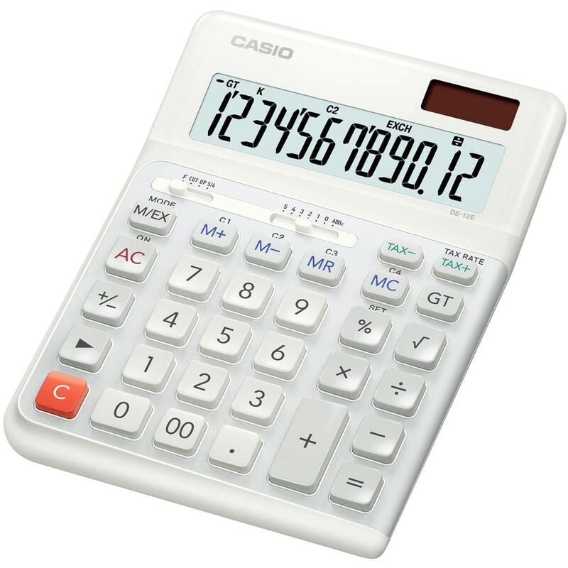 Casio - DE-12E-WE Calculatrice de bureau blanc Ecran: 12 à pile(s), solaire (l x h x p) 140 x 188 x 35 mm