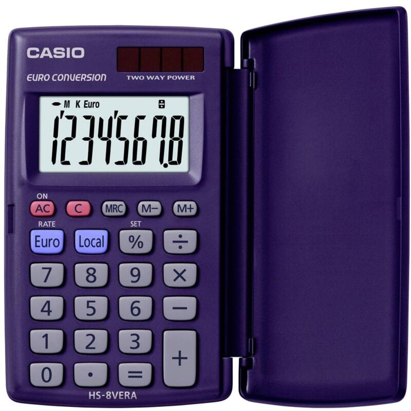 Casio HS-8VERA Calculatrice de poche bleu foncé Ecran: 8 solaire, à pile(s) (l x H x P) 62.5 x 10 x 104 mm