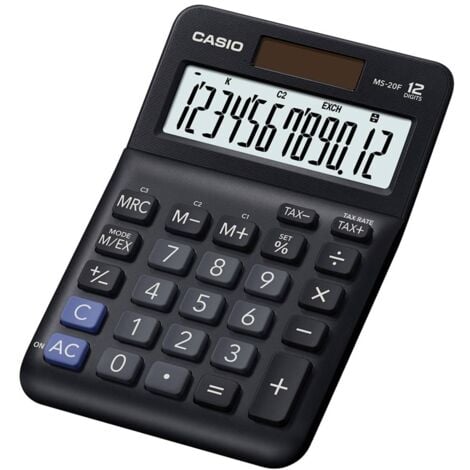 Casio MS-20F Calculatrice de bureau noir Ecran: 12 à pile(s), solaire (l x H x P) 101 x 148.5 x 27.6 mm