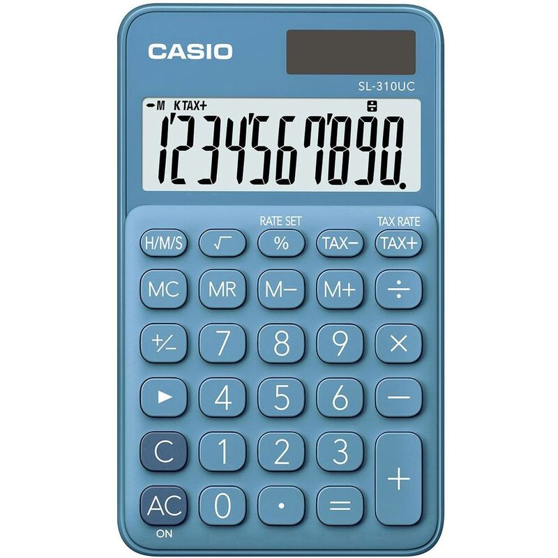 Casio SL-310UC-BU Calculatrice de poche bleu Ecran: 10 solaire, à pile(s) (l x H x P) 70 x 8 x 118 mm