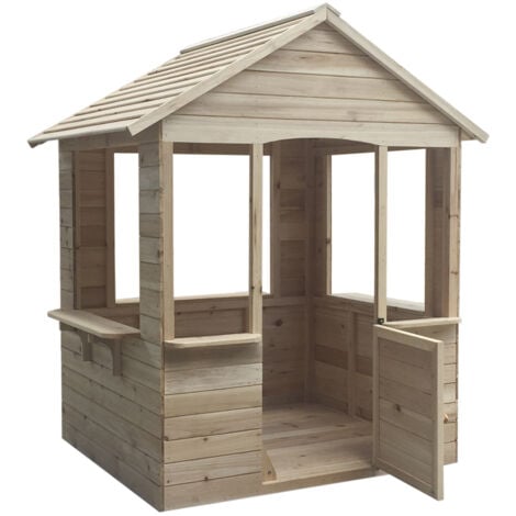 Casita Infantil de Madera Robincool Adele 1,2 m² de 120x108x138 cm Diseño Abierto con Ventanas, Puerta Abatible y Suelo