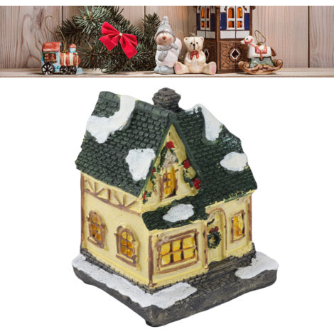 Casita navideña vintage con iluminación LED – Decoración de resina iluminada para jardín o interior – Dimensiones: 8,5 x 8 x 10,5 cm – Requiere 2 pilas AAA (no incluidas)