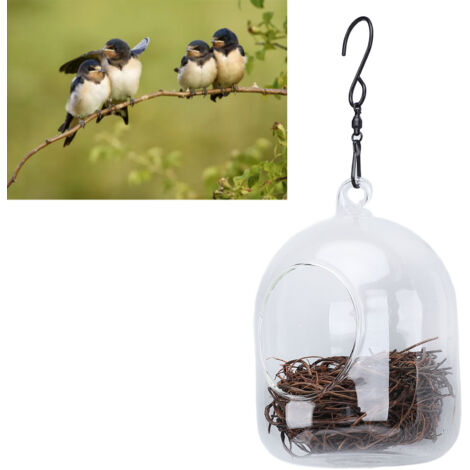 Casita para pájaros transparente e impermeable con ganchos.