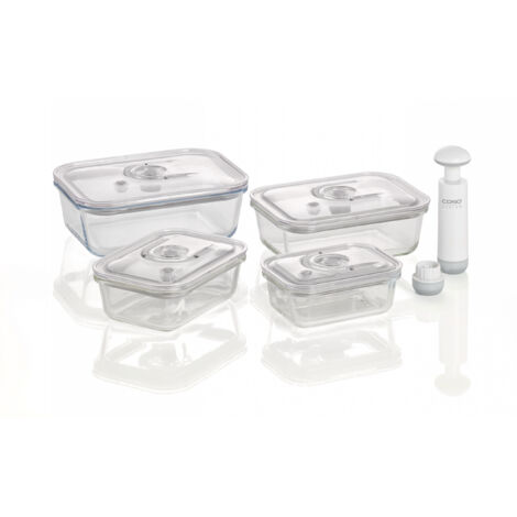 CASO Glas-Vakumierdosen eckig mit Handpumpe 4er Set 370/600/1000/1500ml