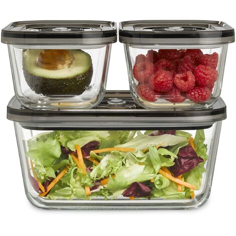CASO VacuBoxx Eco Set - Set con 3 contenitori per alimenti e un adattatore per sottovuoto CASO 1 x 1.500 ml, 2 x 500 ml adatto a lavastoviglie, senza BPA, contenitore in vetro