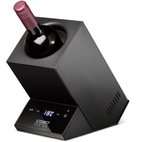 CASO WineCase One Black - Raffreddatore di vino dal design per una bottiglia, temperatura regolabile da 5 a 18 °C, adatto a bottiglie fino a 9 cm di diametro, con controllo touch, acciaio inox, nero